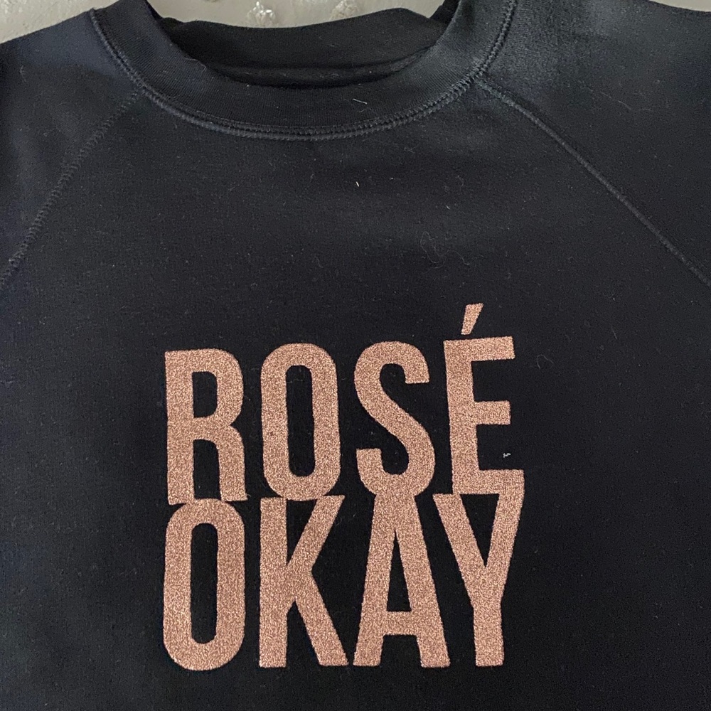 Brunette The Label Black Crewneck Sweater with Rose Gold 'ROSÉ OKAY' - Picture 3 of 3
